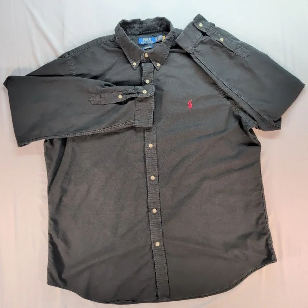 Polo Ralph Lauren Mens Long Sleeve Button Down Shirt Black Red Pony Logo XXL
